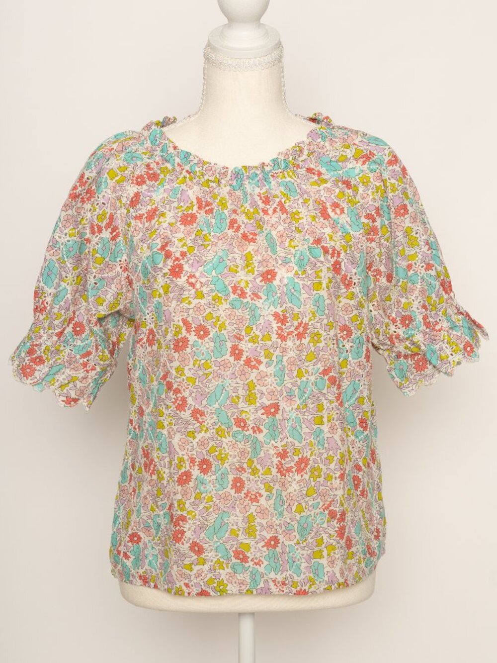 Anthropologie Jennifer & Grace Medium Floral Eyelet 100% Cotton Boho Shirt